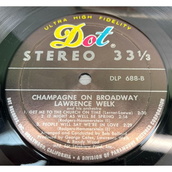 Lawrence Welk Champagne on Broadway Compact 33 Jukebox 7" Record Dot DLP-688 - Picture 3 of 6
